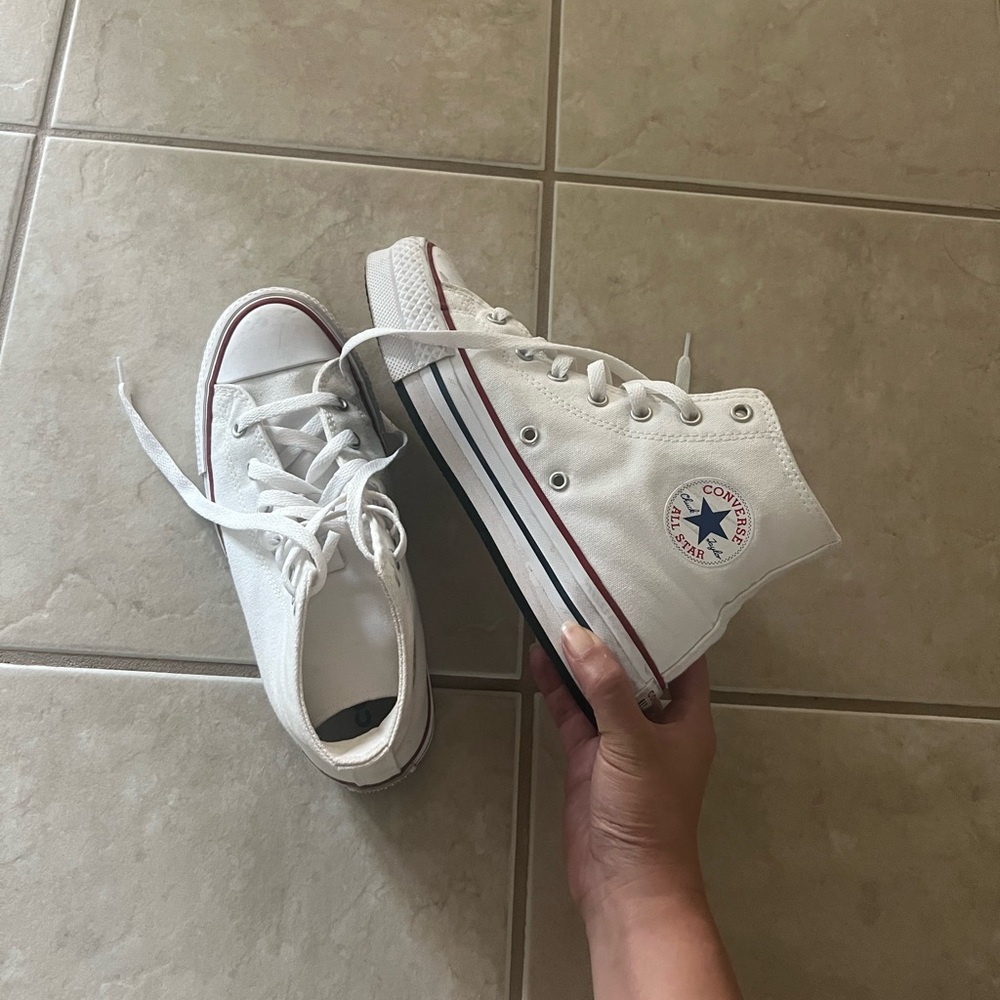 White platform high top converses